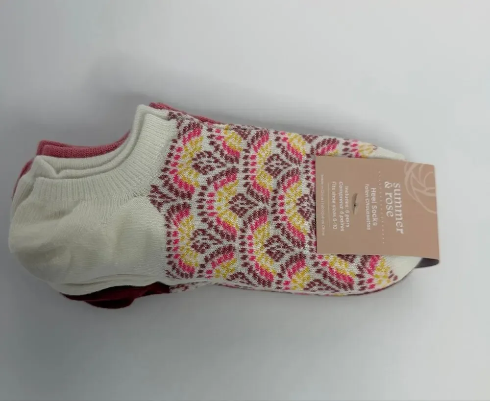 Summer & Rose 6 Pair Heel Socks Fair Isle Pattern No Show Socks NWT FabFitFun